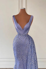 Charming Violet V Neck Mermaid Formal Dress With Beadings Sequins