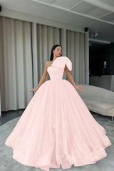 Newinlook One-Shoulder Orange Ball Gown Evening Dress With Sequins