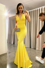 Newinlook Yellow Mermaid Backless Evening Dress