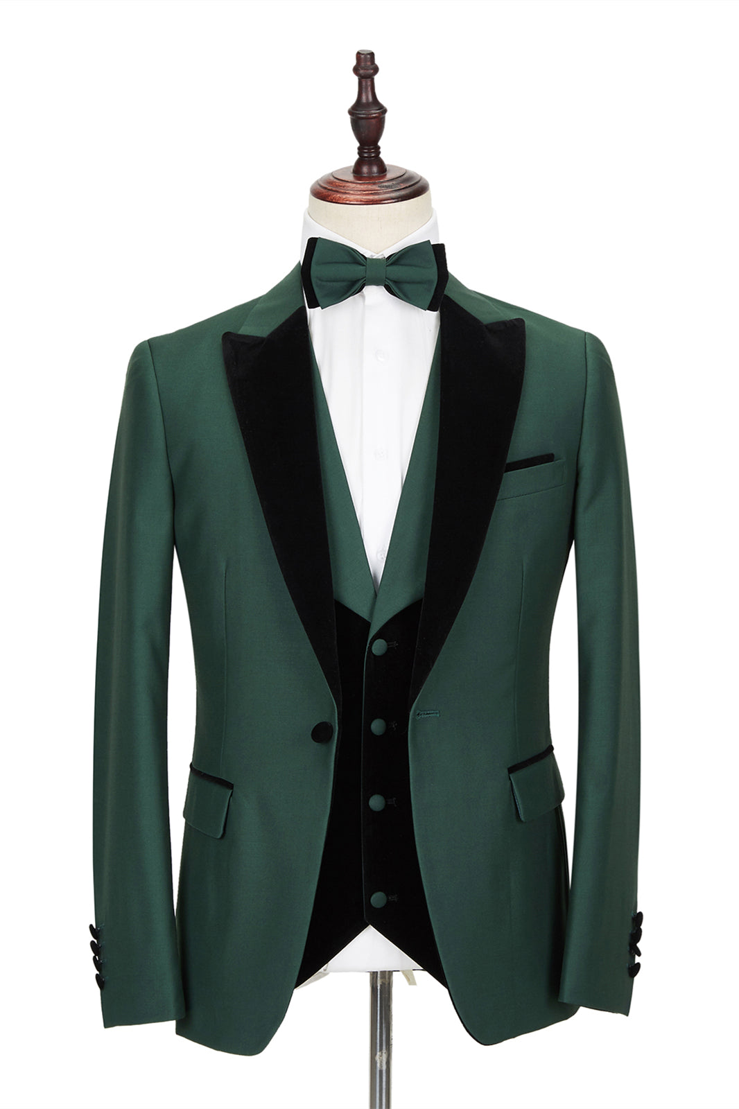 Newinlook New Dark Green Wedding Blazer with Black Peak Lapel for Groom