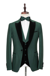Newinlook Black Peak Lapel Dark Green Wedding Suit with Velvet Edging