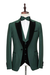 Newinlook New Dark Green Wedding Blazer with Black Peak Lapel for Groom