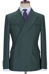 Newinlook Glamorous Dark Green Peaked Lapel Wedding Suit with Ruffles