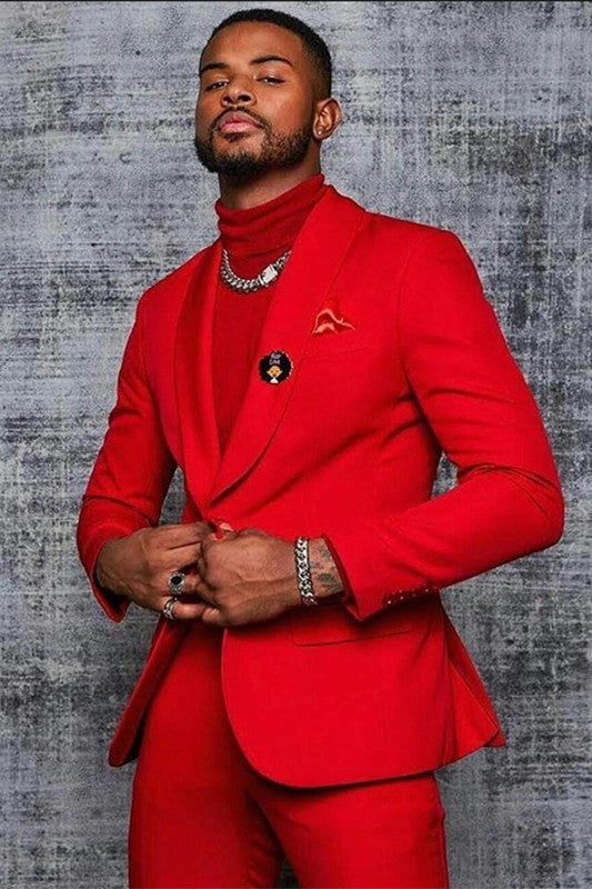 Newinlook Handsome Red One-Button Prom Outfit with Shawl Lapel