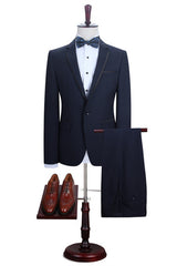 Newinlook Modern Slim Fit Dark Navy Men's Wedding Suit with Notched Lapel