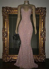 Newinlook V-Neck Mermaid Elegant Halter Evening Dress With Sequins