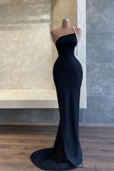 Newinlook Black One Shoulder Pearl Beadings Long Evening Dress Mermaid