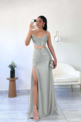 Spaghetti Strap Sleeveless Mermaid Long Formal Dress With Split
