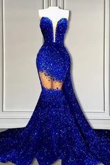Glamorous V-Neck Sequins Prom Dresses Mermaid Sleeveless Crystal