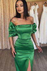 Newinlook Emerald Off-The-Shoulder Evening Dress With Split