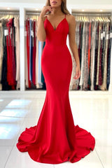 Newinlook Red Spaghetti Strap Mermaid Long Evening Dress