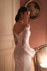 Off the Shoulder Long Sleeves Long Formal Dress With Lace Appliques