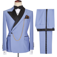 Newinlook Modern Blue Best-Fit Business Prom Suit with Peaked Lapel for Men