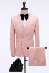 Newinlook Pink Jacquard Double-Breasted Shawl Lapel Wedding Suit