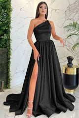 Newinlook Modest Light Pink One Shoulder Sleeveless Evening Dress With Split