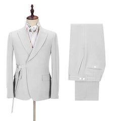 Newinlook New Silver Reception Suit for Prom with Adjustable Buckle and Peaked Lapel