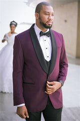 Newinlook Fashionable Purple Three-Piece Wedding Suit with Black Lapel