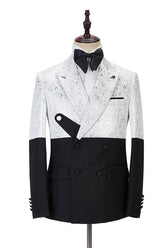 Newinlook Handsome Black and White Jacquard Marriage Blazer Suit with Peaked Lapel