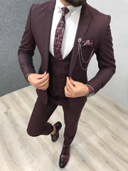 Newinlook Handsome Burgundy Reception Suit with Peaked Lapel and Three Pieces