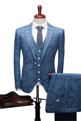 Newinlook Ocean Blue Printed Designer Wedding Suit with Notched Lapel for Men
