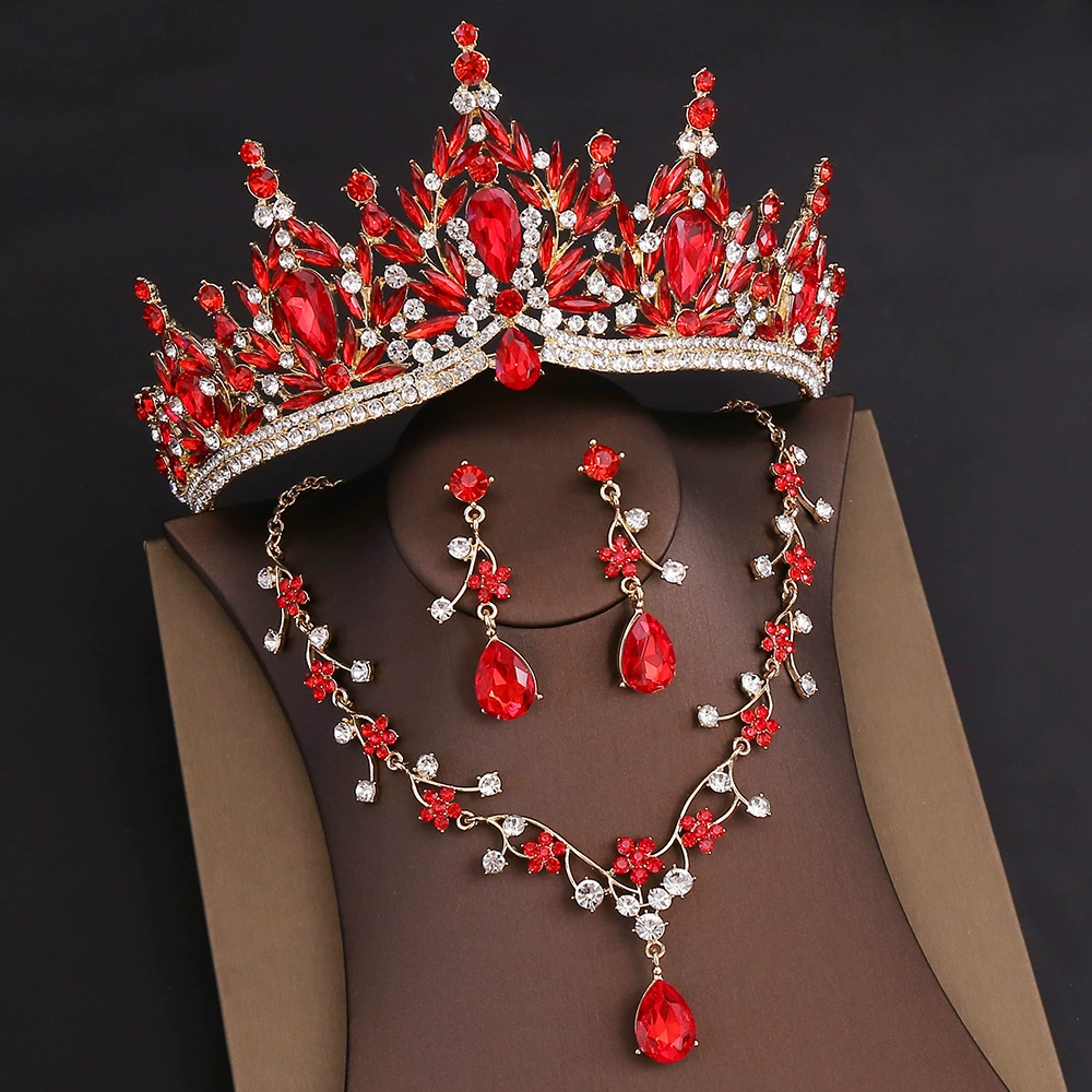 Rhinestone Headpiece Set Quinceanera Wedding & Birthday Jewelry with Crown Necklace & Earrings
