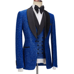 Newinlook Sparkling Royal Blue Three-Piece One-Button Prom Suit