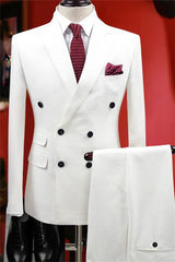 Newinlook Handsome White Double-Breasted Two-Piece Wedding Suit for Men’s Parties
