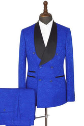 Newinlook Royal Blue Easy Fit Double-Breasted Jacquard Wedding Suit with Shawl Lapel