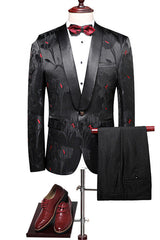 Newinlook Fashion Black Jacquard Slim Fit Prom Suit for Men, 2 Pieces