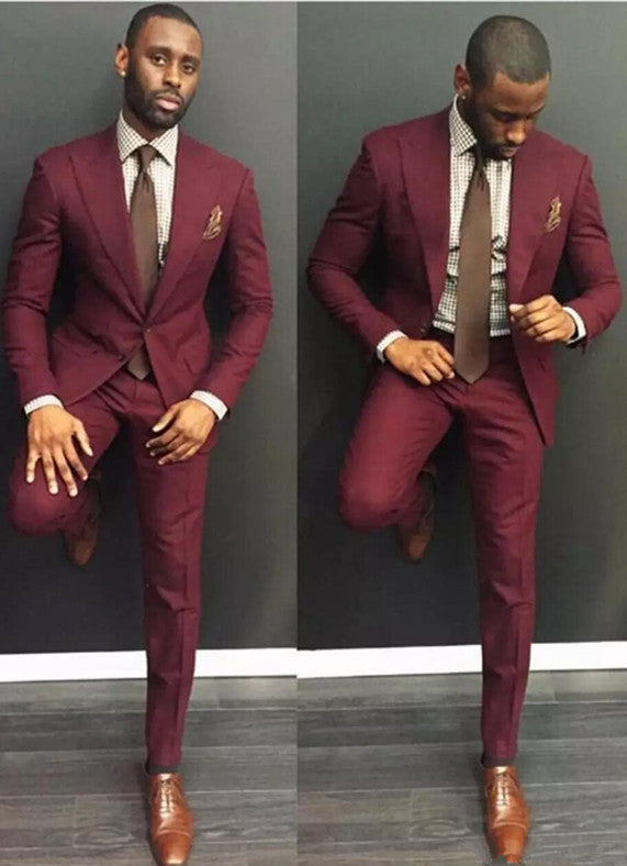 Newinlook High Quality Burgundy Party Casual Prom Suit, 2 Pieces with Peaked Lapel