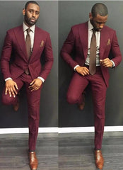Newinlook High Quality Burgundy Party Casual Prom Suit, 2 Pieces with Peaked Lapel