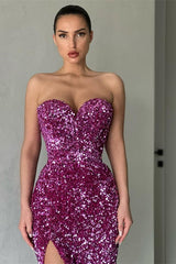 Newinlook Purple Sweetheart Mermaid Sequins Evening Dress With Split