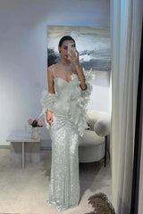 Spaghetti Strap Sleeveless Long Mermaid Formal Dress With Sequins