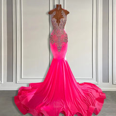 Gorgeous Pink Barbie Sleeveless Velvet Mermaid Style Dress with Beads
