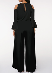 Newinlook Chic Black V-Neck Long Sleeves Jump Suit