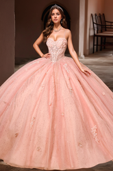 Exquisite Pink Tulle Quinceanera Dress Sweetheart Neckline with Delicate Spaghetti Straps & Floral Lace Appliques