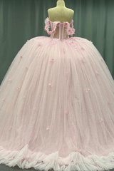 Off-Shoulder Crystal Beaded Ball Gown with 3D Floral Embellishments Perfect for Quinceaneras Sweet 16 & Formal Evenings
