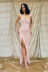 Newinlook Mermaid Shoulder Straps Strapless Evening Dress With Split