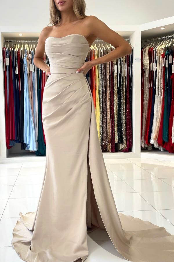 Newinlook Elegant Strapless Evening Dress With Split Mermaid