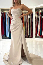 Newinlook Elegant Strapless Evening Dress With Split Mermaid