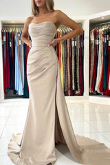 Newinlook Elegant Strapless Evening Dress With Split Mermaid