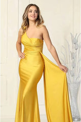 Newinlook Basics Long Elegant Yellow One Shoulder Mermaid Evening Dress