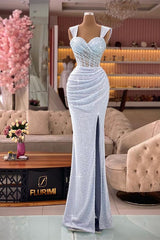 Newinlook Classic Mermaid Sequins Sweetheart Split Straps Evening Dress With Pleated