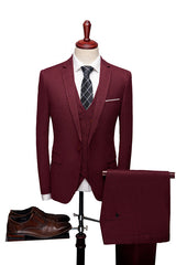 Newinlook Classic Red Notch Collar Suit - Elegant 3 Piece for Men's Wedding