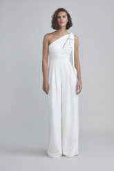 Newinlook Elegant White One-Shoulder Sleeveless Jump Suit