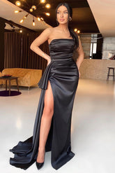Newinlook Black Mermaid Strapless Evening Dress With Split