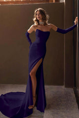 Chic Strapless Sleeveless Split Long Formal Dress With Ruffles