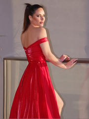 Newinlook Red Off-The-Shoulder Split Long Evening Dress