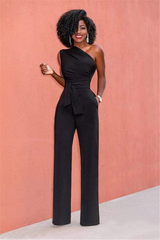 Newinlook Concise Black One-Shoulder Daily Women's Jump Suit