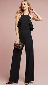 Newinlook Chic Black Halter Ruffles Women's Jump Suit